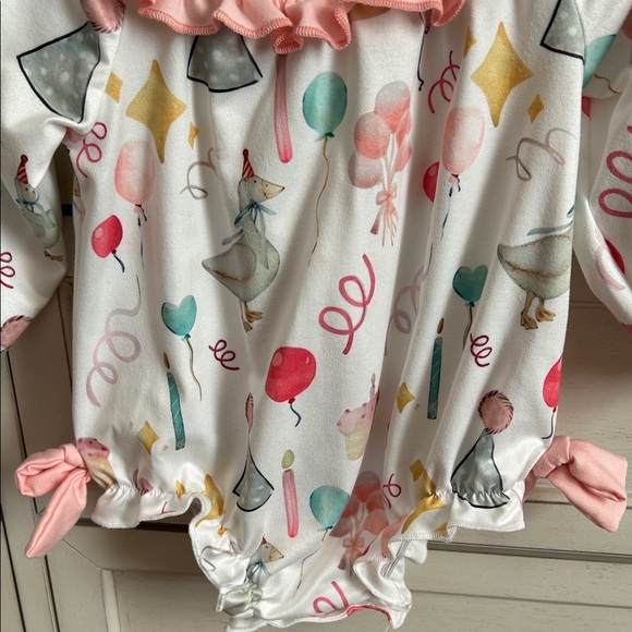 Pink and White Baby Romper with Headband - Silly Goose Birthday - Picture 4 of 5